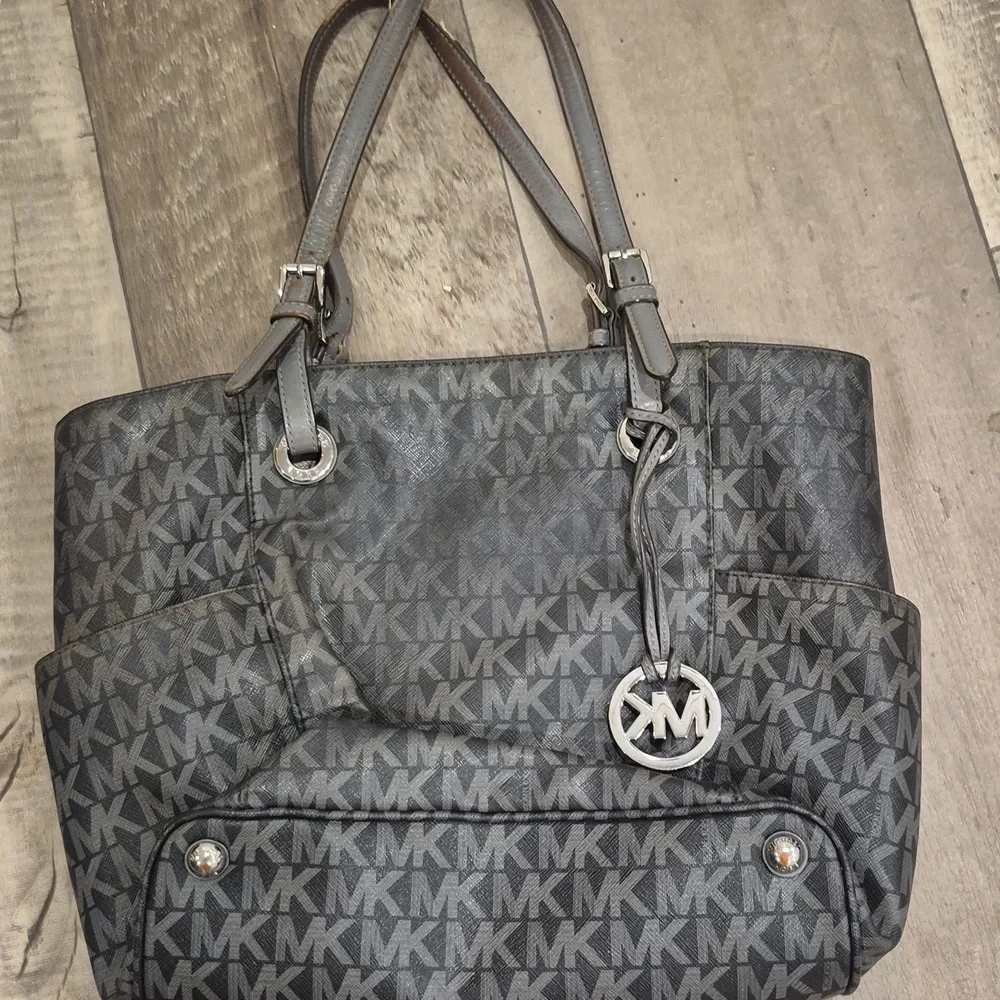 MK Michael Kors Signature Monogram Tote Bag Charcoal Gray